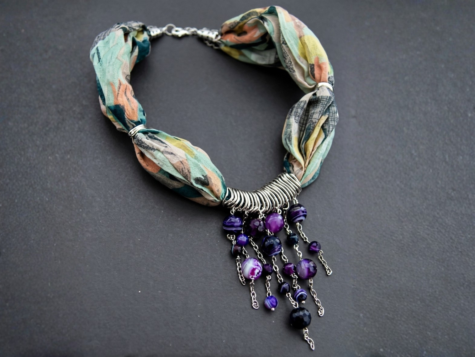 Recycled silk ribbon bracelet with gold charm